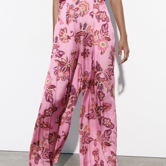 ZARA STRAPLESS FLORAL PRINT JUMPSUIT - Picture 3 of 9